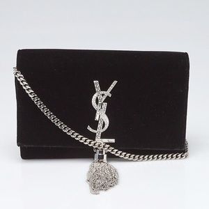 YSL Black Velvet Crystal Kate Tassel Crossbody